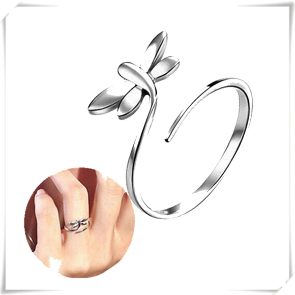 ❤️5/$15💚Dainty Silver Tone Open Adjustable Ring with Dragonfly Butterfly - Picture 1 of 1